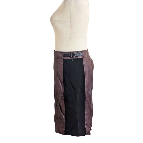 Ann Taylor Burgundy and Black Faux Leather Pencil Skirt - Picture 4 of 6